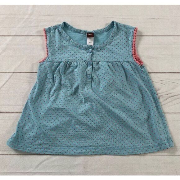 Tea Collection Kids Blue Polka Dot Sleeveless Button Front Pleated Top Size 5 - Picture 1 of 7
